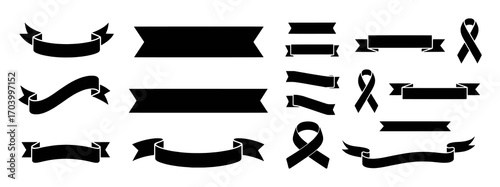 Collection of Black Ribbon and Banner Silhouettes for Design