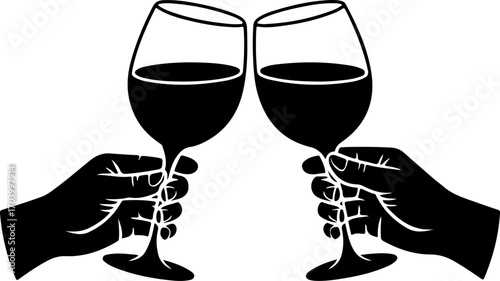 two hands holding and clinking wine  glasses vector illustration