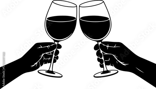 two hands holding and clinking wine  glasses vector illustration