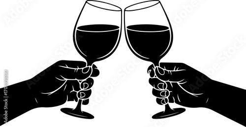 two hands holding and clinking wine  glasses vector illustration
