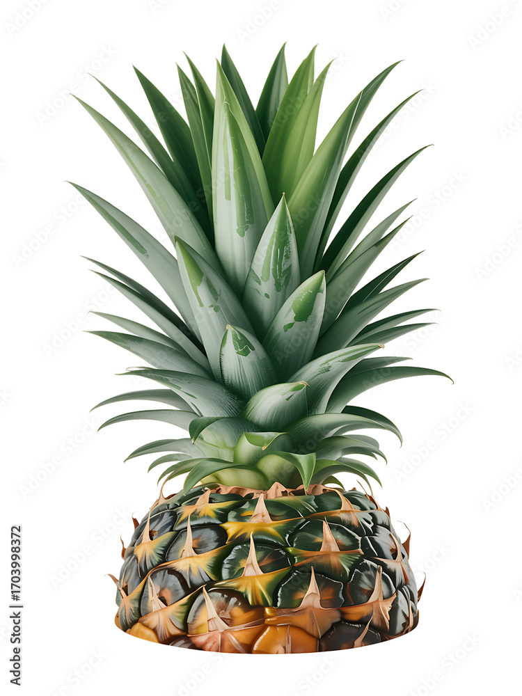 Fototapeta premium Fresh ripe pineapple with leaves, isolated on a white background with a transparent effect