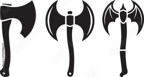 Axe Collection Black Silhouette on Transparent Background Lumberjack Tool Equipment Design