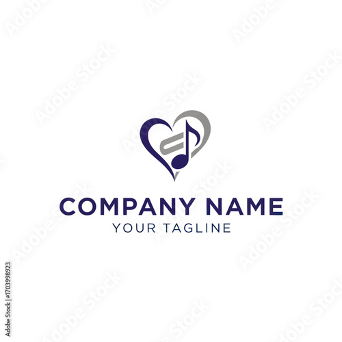 A stylized logo featuring a heart shape with a musical note incorporated within its design.