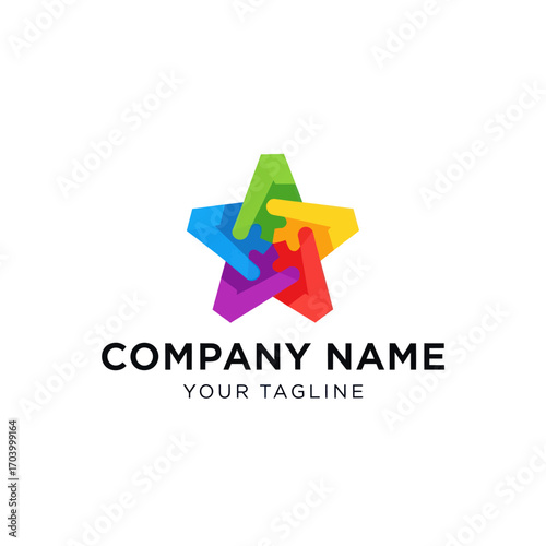 Colorful star logo design featuring interconnected hands, representing unity and collaboration.
