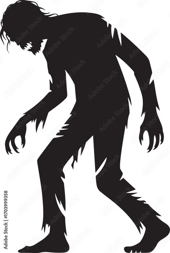 Fototapeta premium Zombie Silhouette Walking with Arms Outstretched for Halloween Horror and Undead Theme