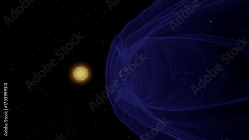 Magnetfeld der Erde mit Sonne und Sonnenwind (CGI)