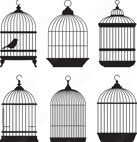 Charming Birdcage Silhouette Collection Ornamental Hanging Cages Decorative Design Elements