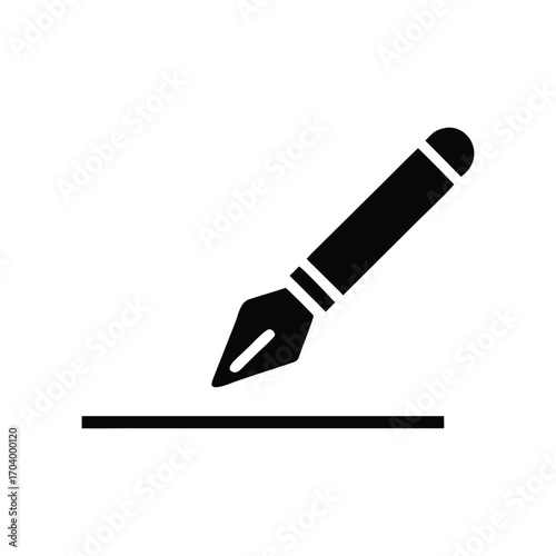 Black fountain pen writing icon, signature on a white background