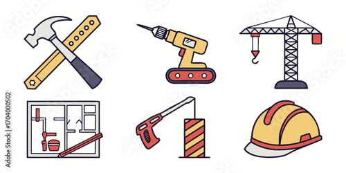 Construction tools and equipment icons