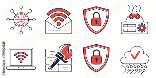 Cybersecurity and data protection icons