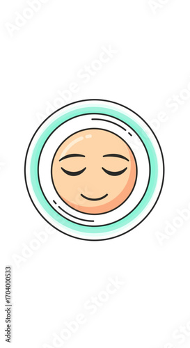 Simple line art icon of a relaxed face with a gentle smile, symbolizing concepts of meditation, spa treatment, and mental well-being