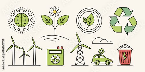 Set of ecology and renewable energy icons