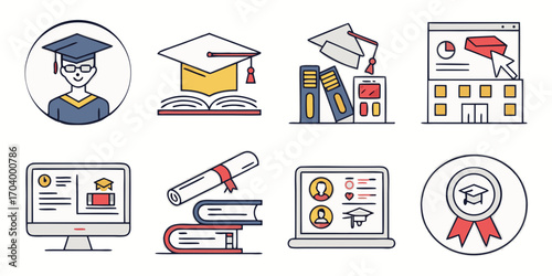 Online education icons for web and app design