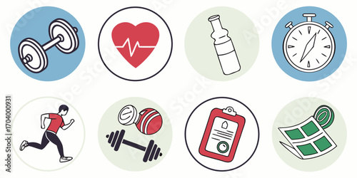 Fitness and wellness icons set for healthy life