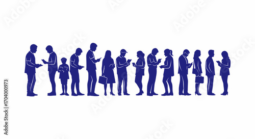 People Standing in Line Looking at Their Phones