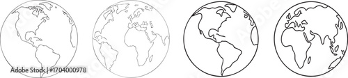 Black Earth Globe Silhouette Vector Isolated on Transparent Background

