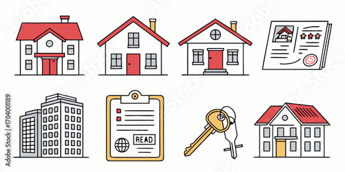 Real estate and property line art icons