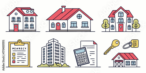 Real estate and property line art icons