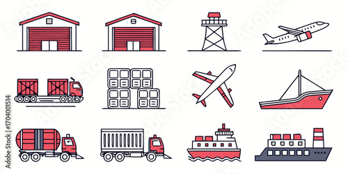 Transport and logistics icons, vector illustration