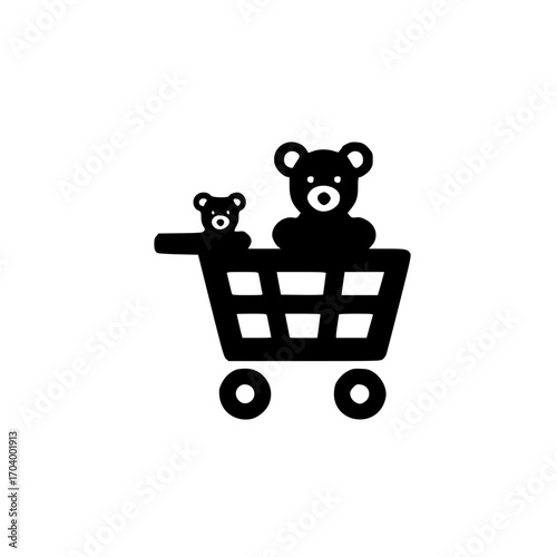 Online shopping cart icon with teddy bear for children product sales and gift marketing designs