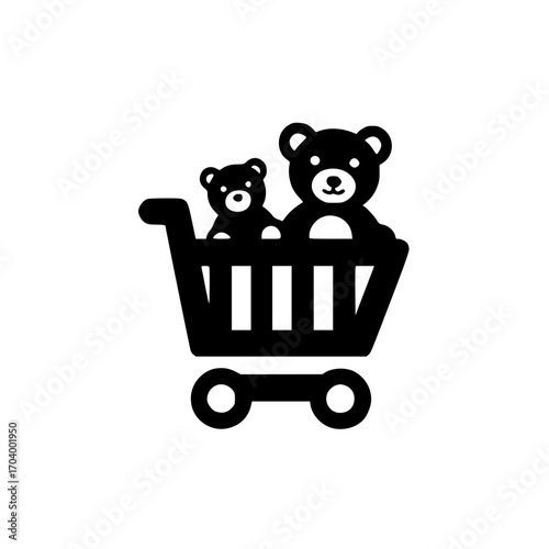 Ecommerce cart with teddy bear icon for cute toy gift promotions and child friendly marketing