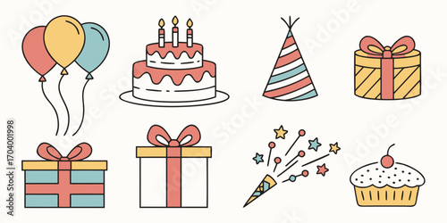 Colorful birthday party elements in vector art
