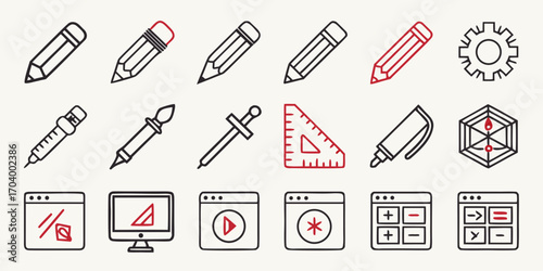 Graphic design icons set, web design and development elements