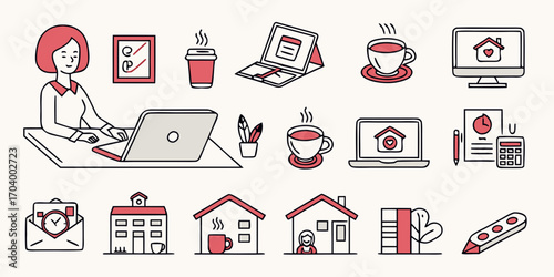 Freelance work from home concept with woman working on laptop