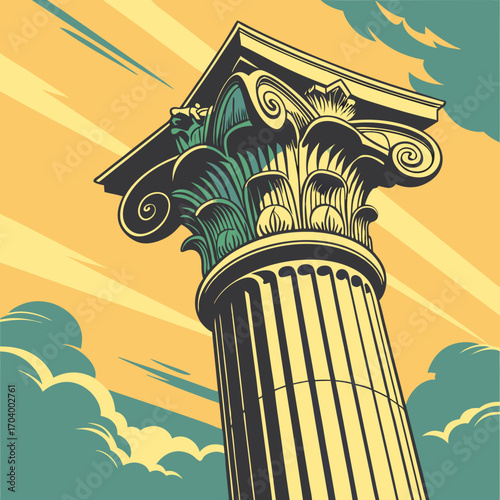 Ancient Column Ascending Towards a Dramatic Sky