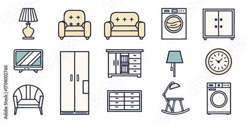 Collection of furniture icons in flat design