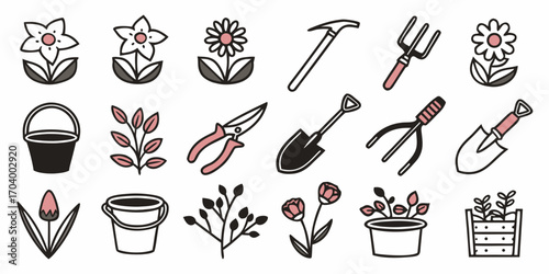 Gardening tools and flowers
