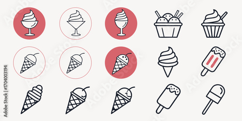 Set of ice cream icons in line style