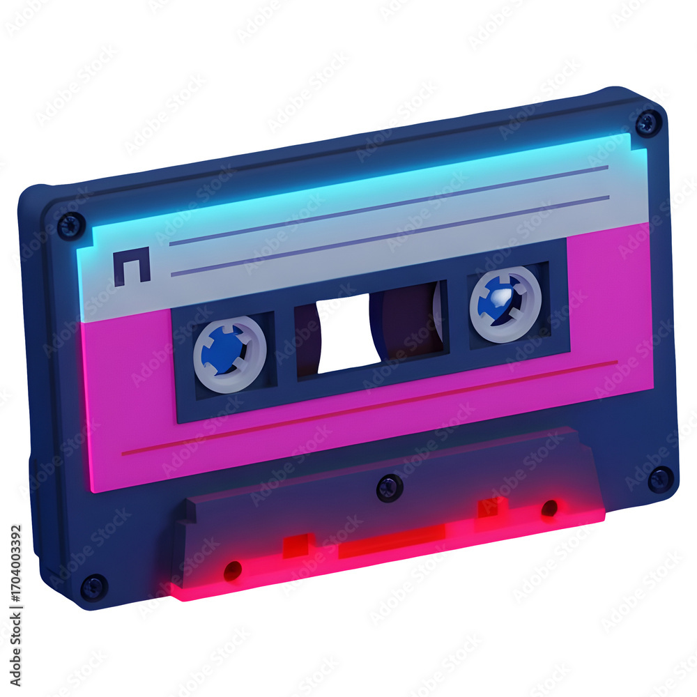 Obraz premium Retro Cassette Tape with Neon Glow, Isolated