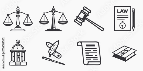 Law and justice icons for legal concepts