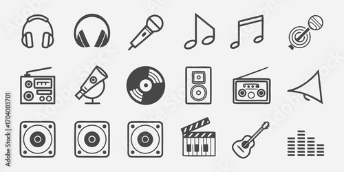 Collection of music and audio equipment icons