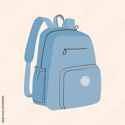 School backpack and schoolbag. Back to school children bag. Hand drawn knapsack vector illustration isolated on white background. Modern flat Rucksack cartoon style
