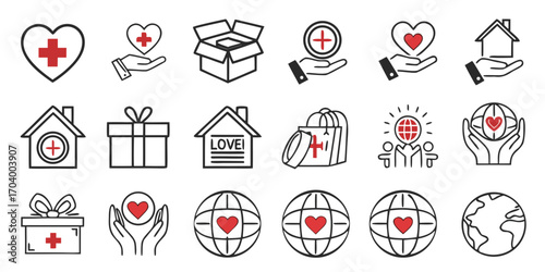 Charity and donation icons for social responsibility