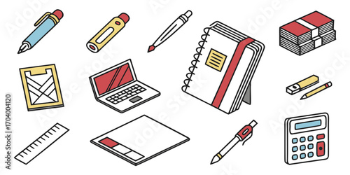 Isometric office supplies for business and education