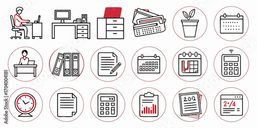Office icons set for business and finance concept