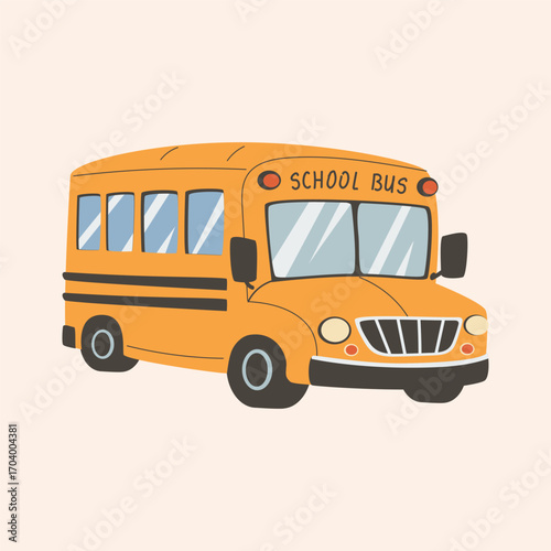 Vector Yellow School Bus Back to School Illustration. Side View Education Bus Transportation Vehicle. School Kids Travel Transport