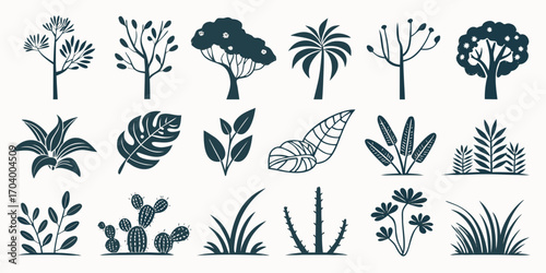 Collection of trees and plants for decoration needs