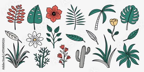 Hand drawn plants and flowers for decoration needs