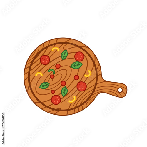 Delicious Homemade Pizza on Wooden Board.