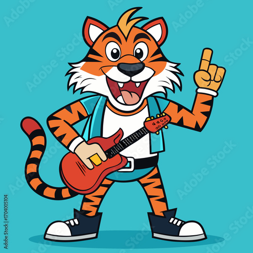 Cartoon tiger playing guitar vector illustration for kids and music lovers graphic design and art projects