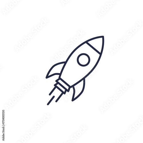A simple line icon depicting a rocket taking off, symbolizing rapid progress, innovation, and successful business launches, perfect for technology and startup concepts and future growth