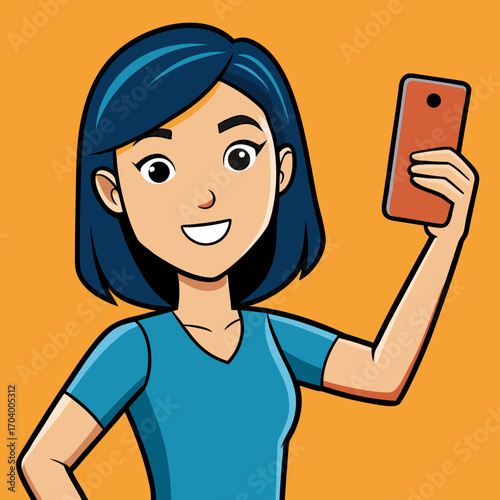 Cartoon woman taking selfie with smartphone vector illustration graphic design for social media and profile picture