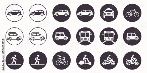 Transportation icons in circles for presentation