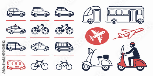 Transportation icons for presentation and design
