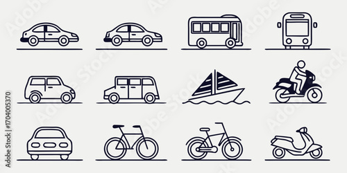 Set of transportation icons in outline style