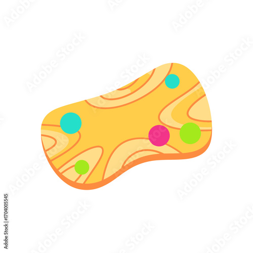 Yellow wooden balance board with colorful dots.